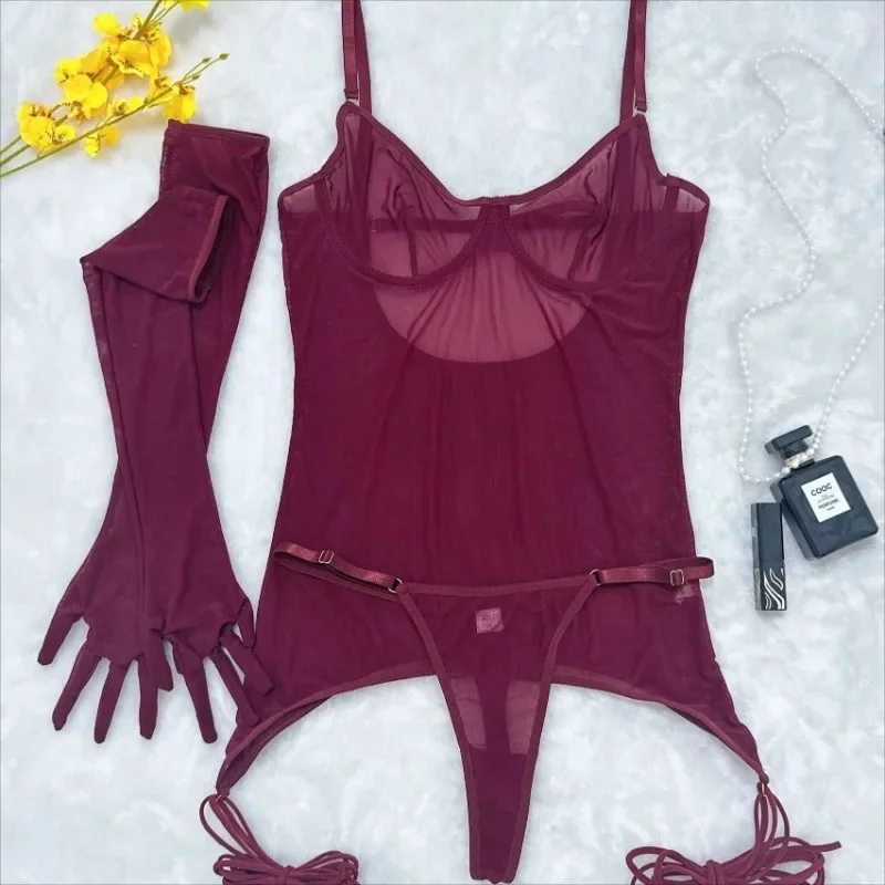 Nolia Sexy for Mesh Backless Perspective Rope Women's Underwear Gloves Thong Sex Suit Lingerie Set 5d4; view 6