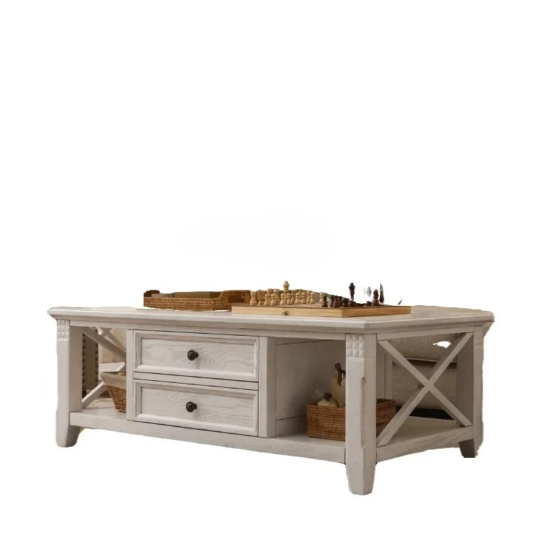 

X18 American country coffee table TV cabinet combination small apartment living room with drawers all solid wood household tea t