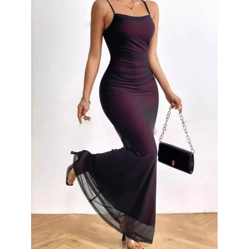 

Women's Clothing 2025 Popular Summer Fashion New Square Collar High Waist Mesh Sling Dress Women