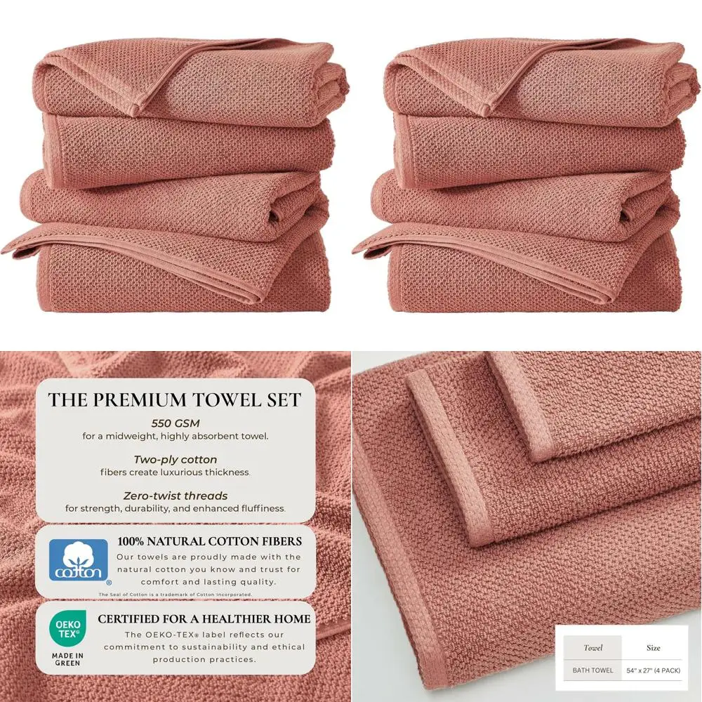 

Набор из 4 хлопковых банных полотенец 54x27 см - мягкие, быстросохнущие, долговечные, для декора ванной комнаты (цвет «Пустынная роза»)