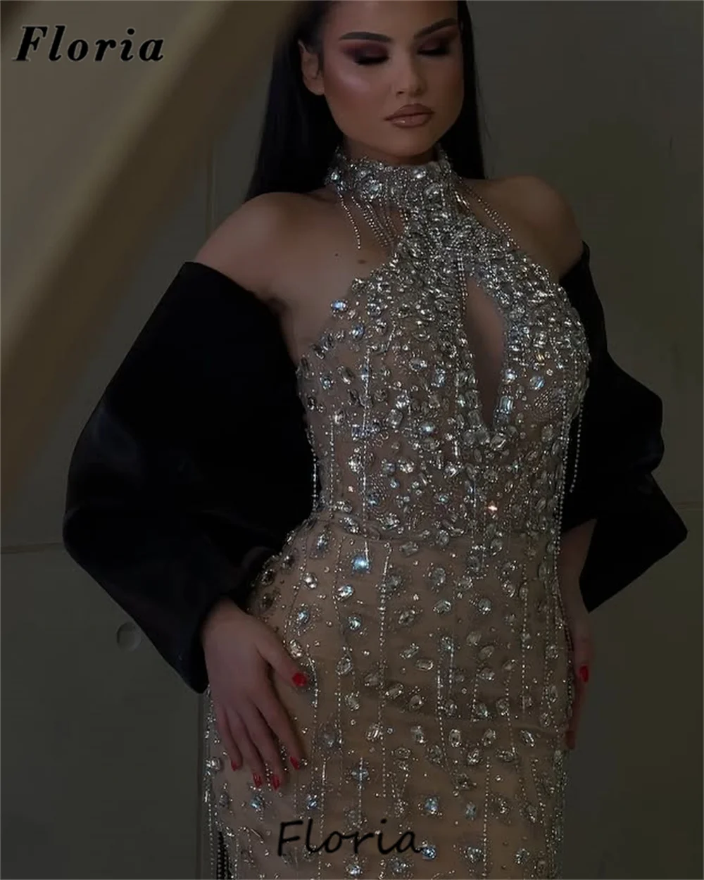 Vestidos de celebridades de sirena negra 2025, vestidos de noche femeninos con cuentas y cristales personalizados, vestido de compromiso para fiesta de cumpleaños personalizado