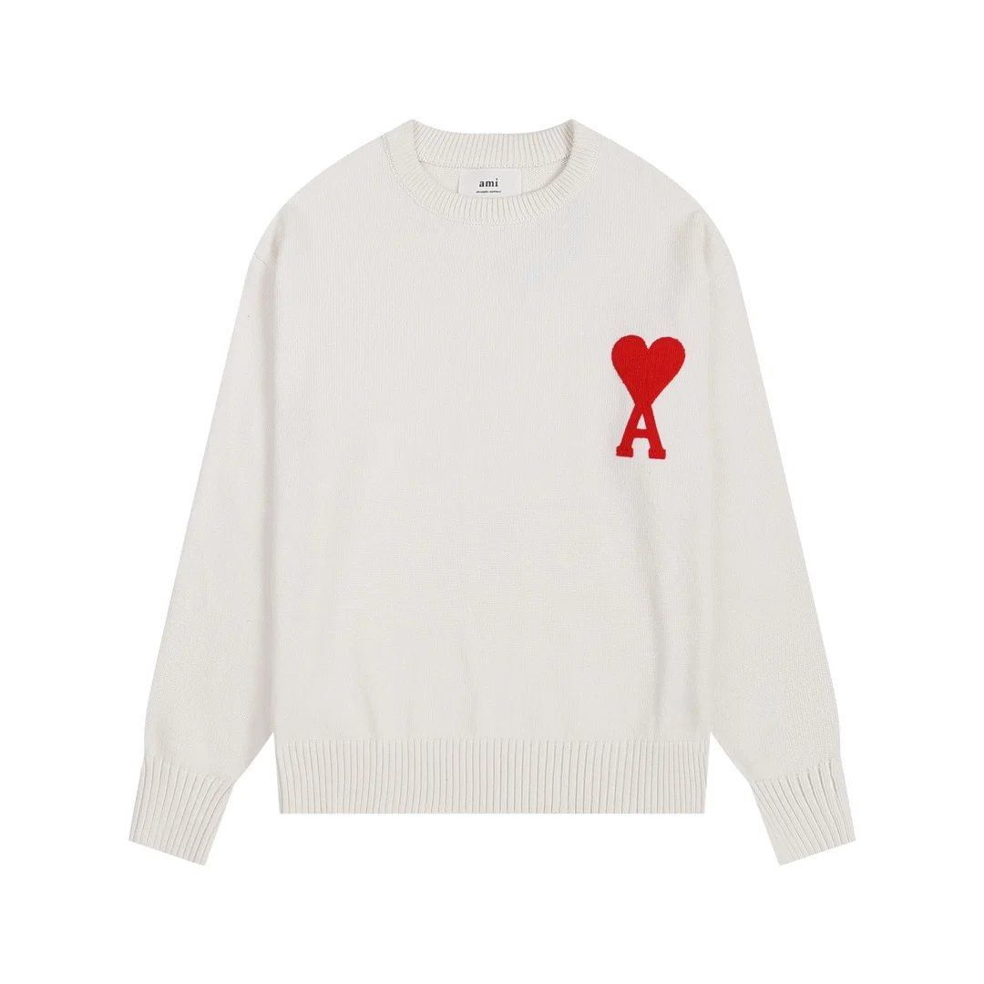 AP Crewneck Sweater Women Men Red Heart A Knitwear Oversized Autumn Winter Wool Pullover Unisex Casual O-Neck Jumper