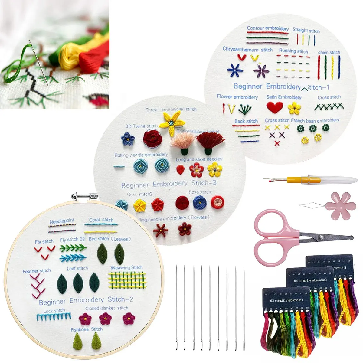 DIY Embroidery Stitch Practice kit Handmade Embroidery Starter Kit to Learn 30 Different Stitches for Beginners and Craft Lover