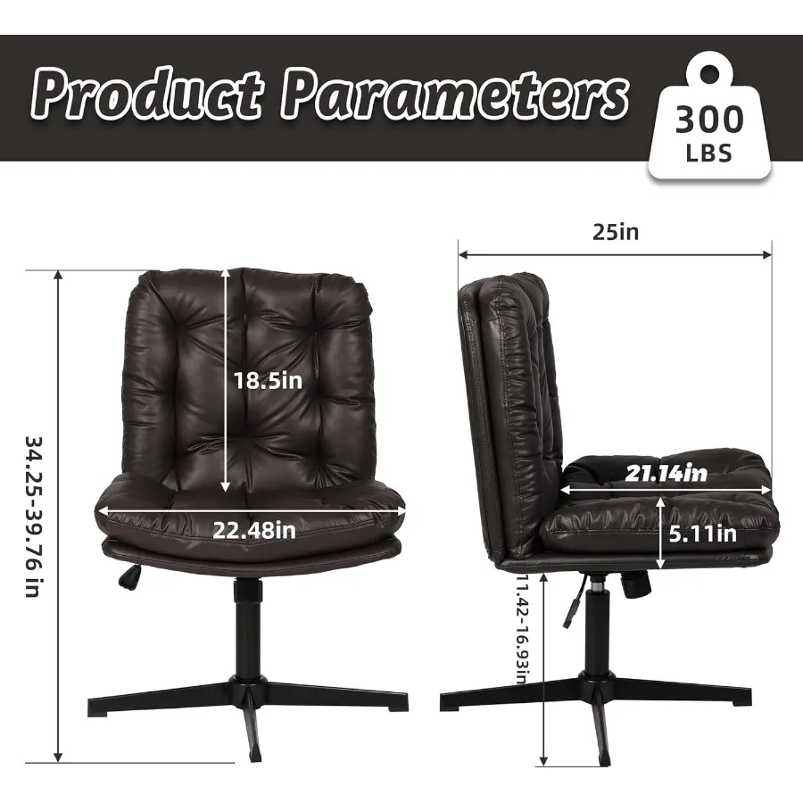 كرسي مكتب منزلي دوار بدون ذراع قابل للتعديل مع تصميم متقاطع على شكل حرف L ودعم قطني مثالي للمساحات الصغيرة #3