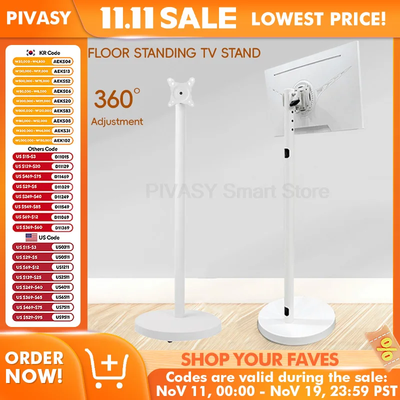 바퀴가 달린 24-32인치 롤링 모바일 TV 카트용 평면 스크린 360 °   회전 마운트 휴대용 바닥 TV 홀더로 조정 가능한 회전 가능