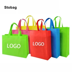 StoBag 10pcs borse per la spesa ecologiche in tessuto Non tessuto colore del tessuto riutilizzabili con manico sacchetti per la conservazione dei regali Logo personalizzato (tassa Extra)