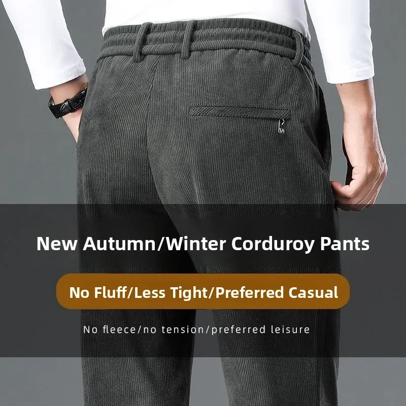 Pantalon polaire épais en velours côtelé pour homme, décontracté, taille moyenne, jambe droite, Long, pour jeunes adultes, automne et hiver