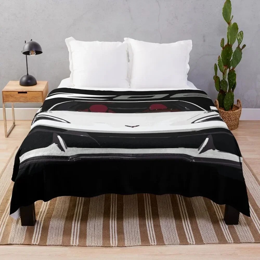 

C8 Arctic White Z06 c8r graphic car line art Throw Blanket Soft Warm Blanket Gift for Grandparents