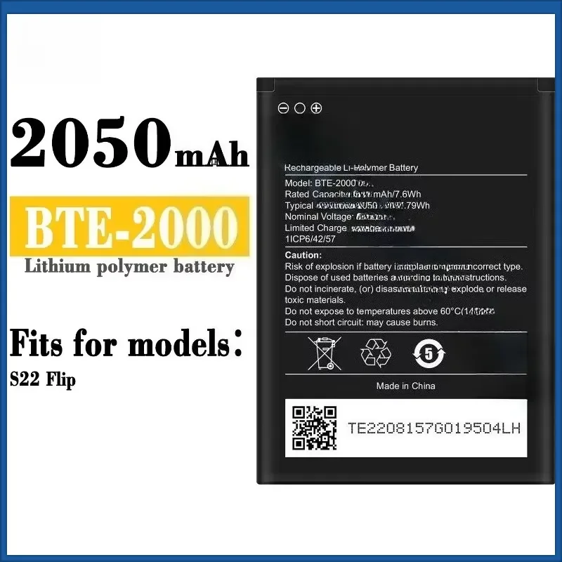 3.8V 2050mAh BTE-2000 Battery for Cat S22 Flip New Mobile Phone Batteries+Tools Large Capacity