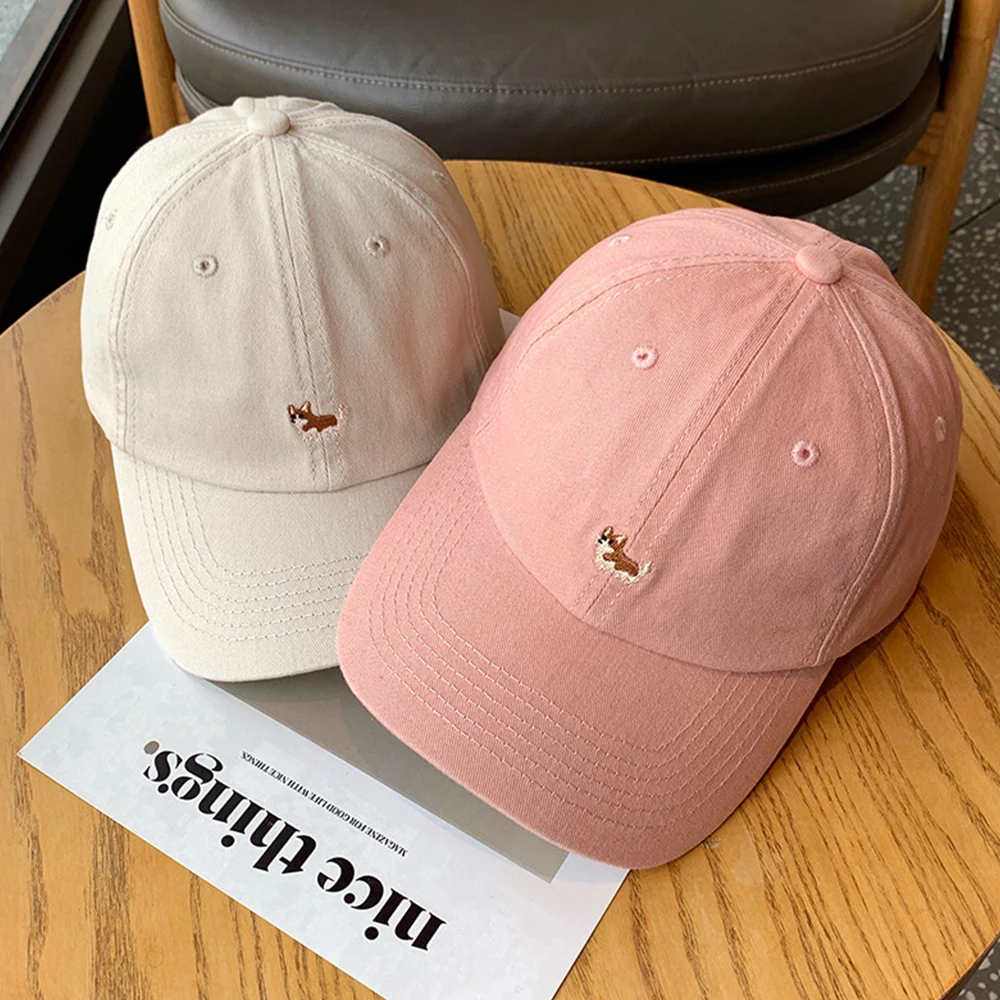 

New Dog Embroidery Baseball Hat Show Face Small Adjustable Duck Tongue Cap UV Protect Sun Protection Sun Hat Unisex