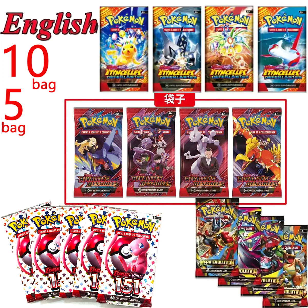 5~10Bags Pokemon Cards Prismatic Evolution Crimson Violet 151 Burst Spark PALDEAN FATES English Booster Battle Trade Card