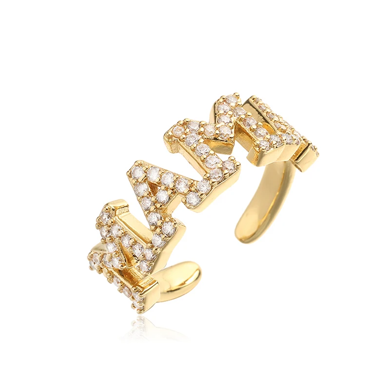 HECHENG، خاتم حرف MOMO مطلي بالذهب عيار 18 قيراط مع حجر تشيكوسلوفاكيا هدية مجوهرات عيد ميلاد نسائية بسيطة وأنيقة قطعة واحدة