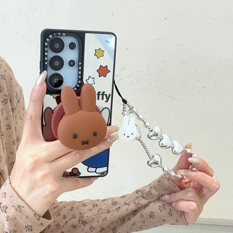 ﻿Cute cartoon star Miffy mirror Magnetich Holder Magsafe Phone Case For Samsung S23 S24 S25 S26 Ultra Plus Magnetic Cover ﻿﻿﻿