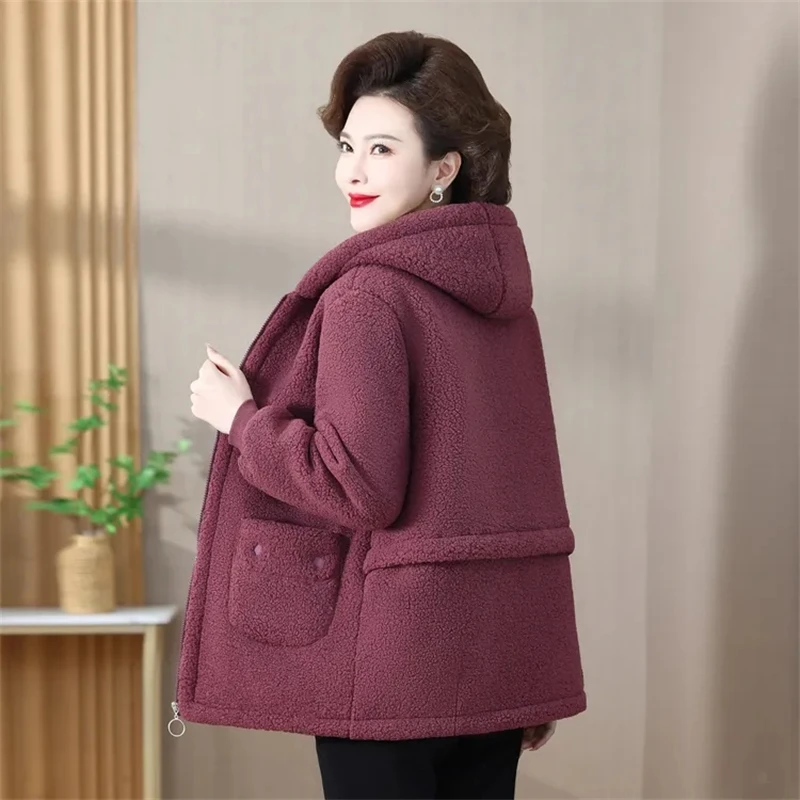 Winter Thick Fleece Single Breasted Lamb Fur 2024 New Women\'s Coat Hooded Lapel Pocket Imitation Fur Warm Casual Jacket Female