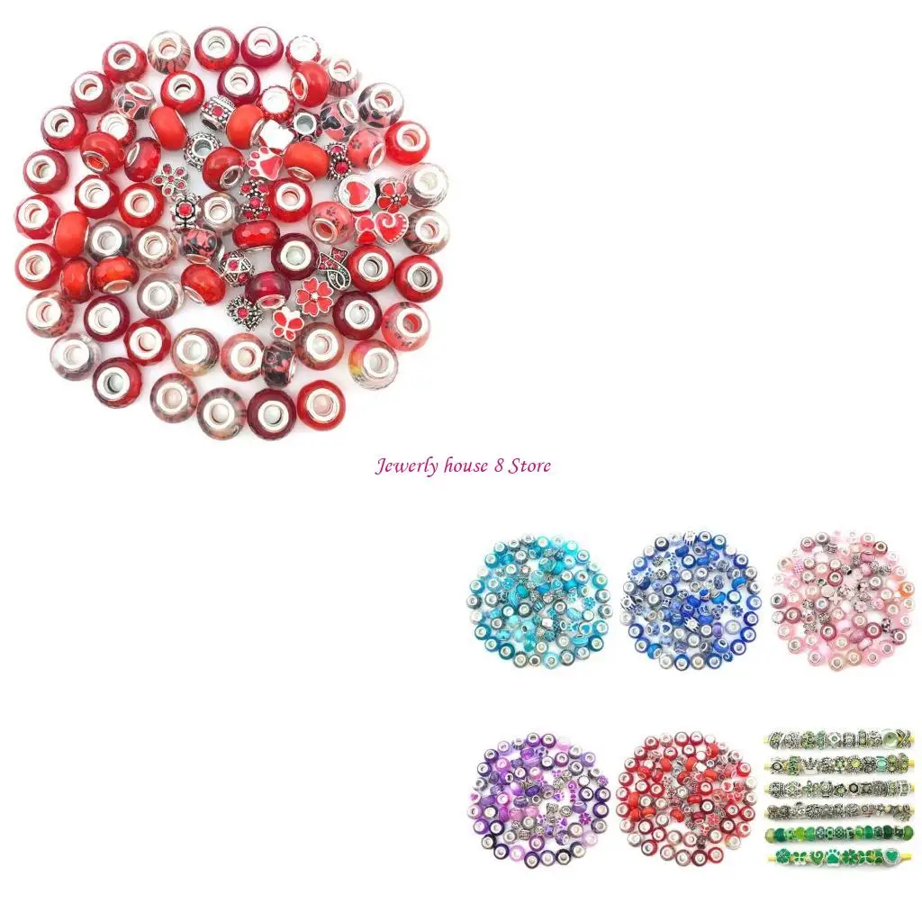 

80pcs Handmade Lampwork Glass European Beads Large Hole Charms Crafting 10mm