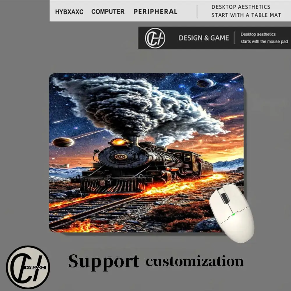 HD Train Illustration Mouse Pad Small Office Table Mats Computer Accessories Washable Anti-slip Rubber with Precision Lock Edge