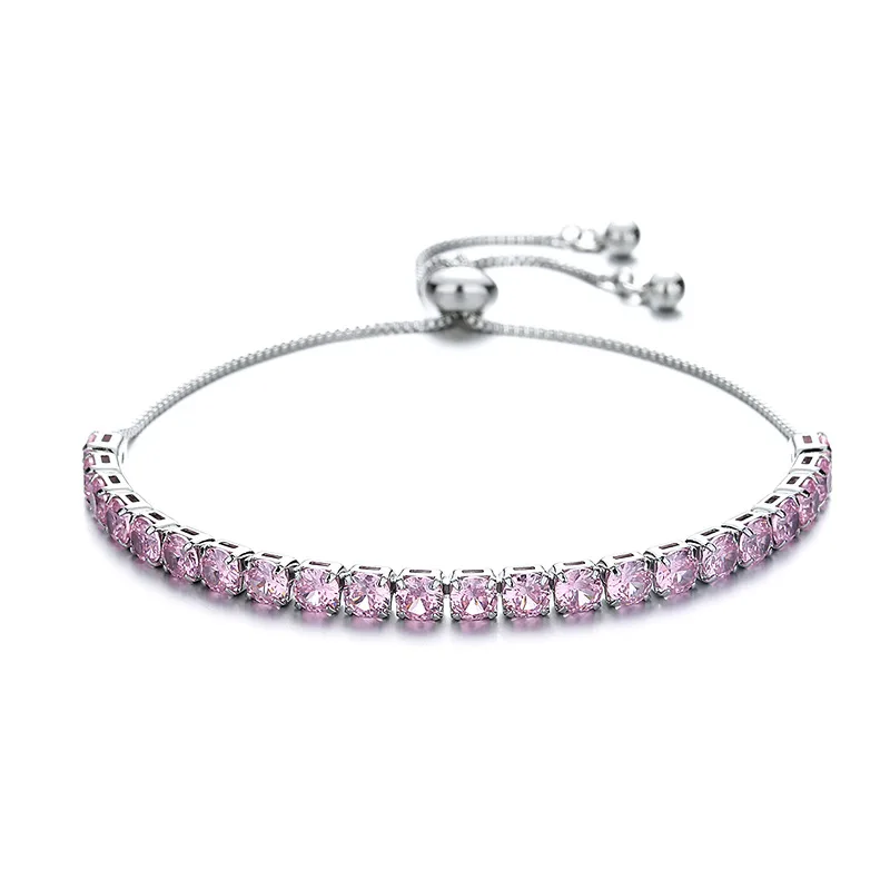 Bransoletka ze srebra próby 925 Różowa cyrkonia Kryształowa regulowana bransoletka do biżuterii damskiej — zdjęcie 6