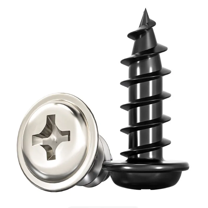 100pcs PWA M1.2  M1.4 M1.7 M2 M2.3 M2.6 M3 M4 Round Head Carbon Steel Screws Self-tapping Screws Black Padded