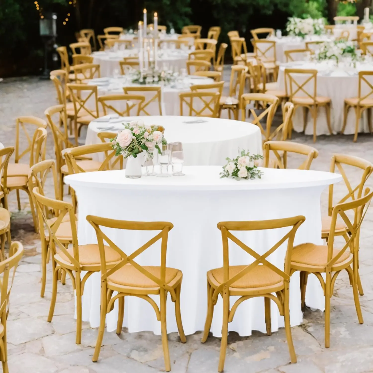 10 عبوات من مفارش المائدة المصنوعة من الألياف اللدنة المستديرة البيضاء لطاولة 60 بوصة، مفارش المائدة المجهزة المصنوعة من الألياف اللدنة مقاس 120 بوصة، بوليستر قابل للغسل خالي من التجاعيد