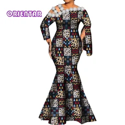 Long Sleeve African Print Women Maxi Dress Dashiki Bazin Rich African Clothes for Women Cotton Formal Evening Gowns WY9872