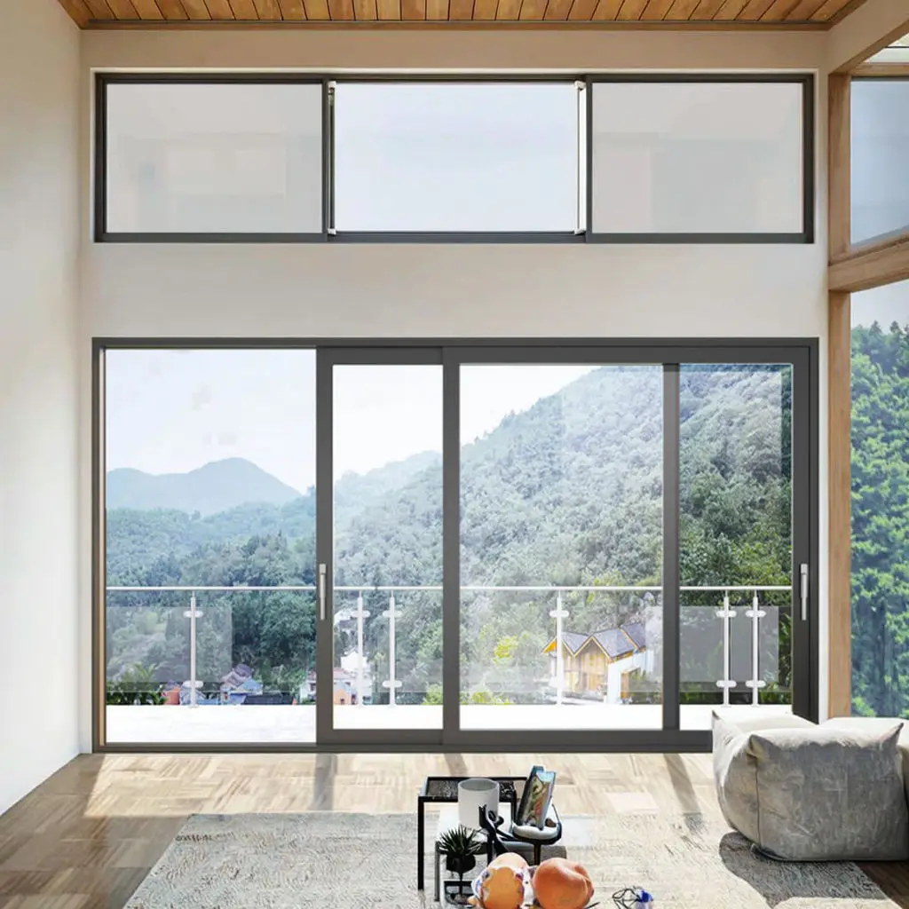 Household Extra Large Size Heavy Duty Sliding Door Manual Rainproof Viewing Aluminum Glass Doors Balcony Tow Track Sliding Doors