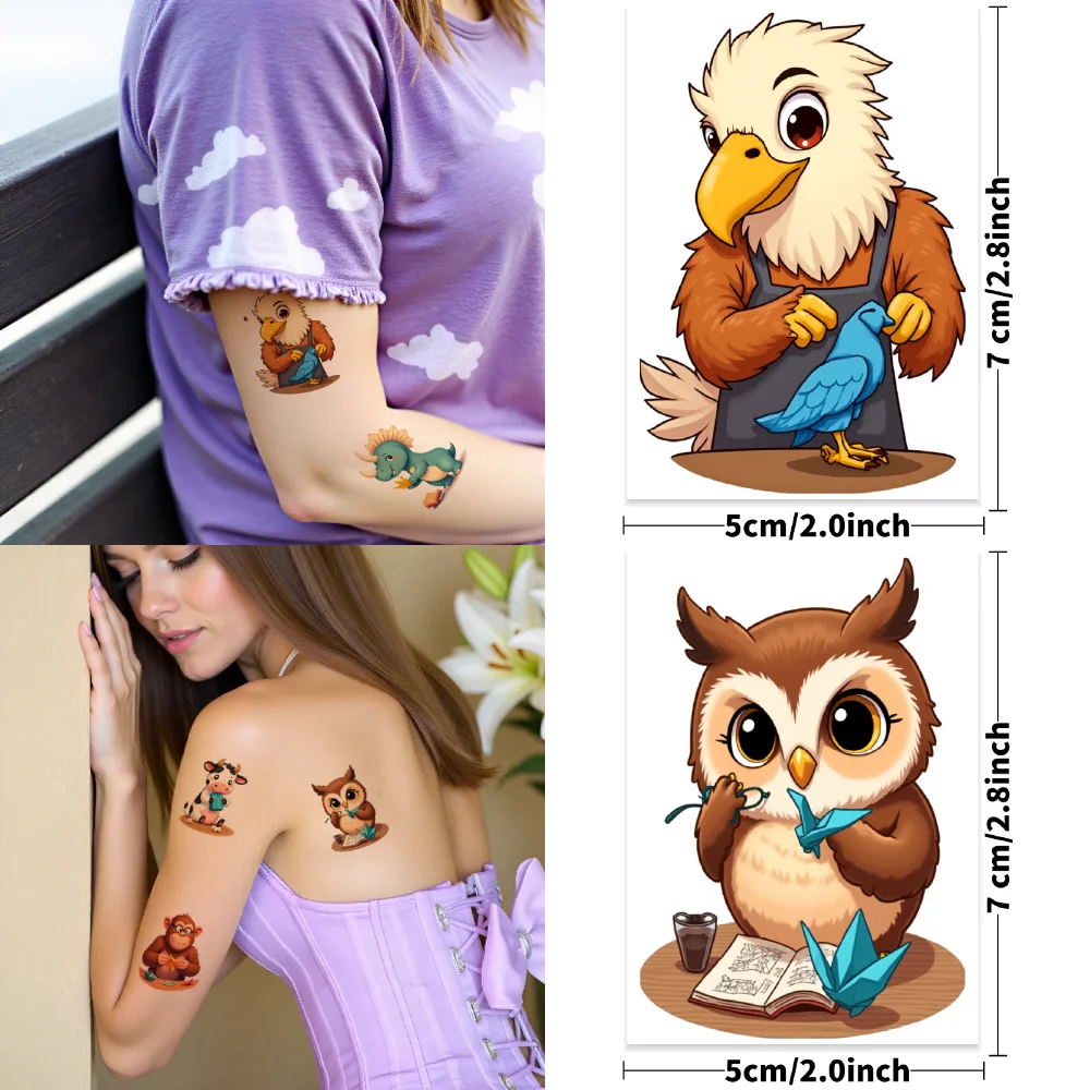 28 قطعة الوشم المؤقت على شكل حيوانات كرتونية للبنين والبنات لطيف النمر الفيل القرد مقاوم للماء ملصقات وشم درجة الحرارة وهمية