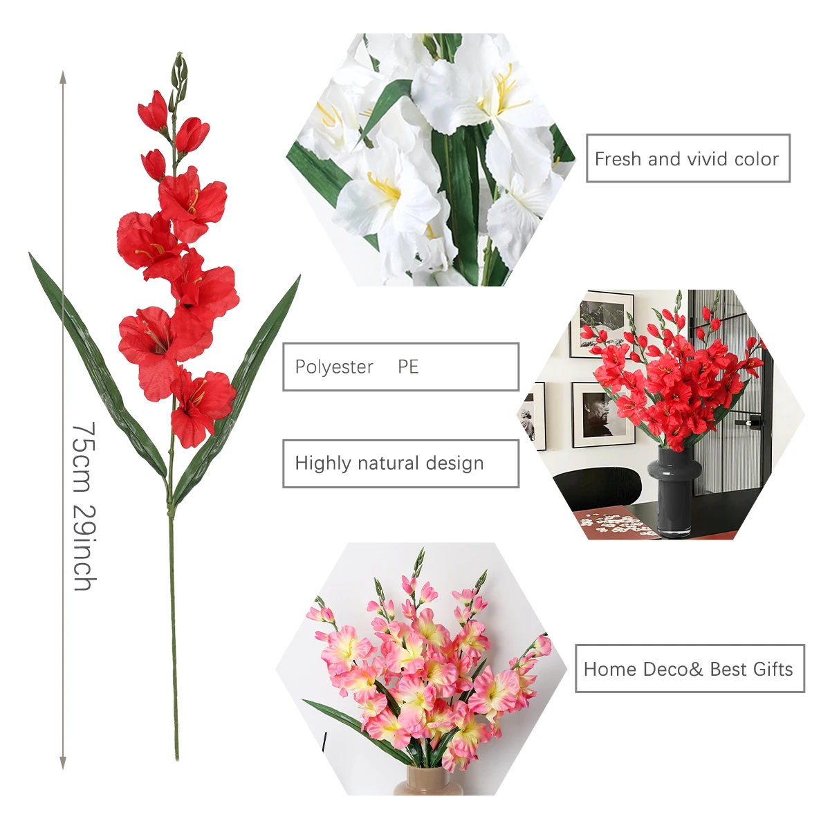 زهور اصطناعية من SIA-جلاديولوس ، نباتات صناعية ، مادة البولي إيثيلين ، مكان داخلي ، ديكور حديقة ، ديكور منزلي ، أحمر ، أبيض ، وردي #3