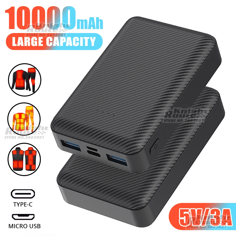 Power Bank 10000mAh Portable Fast Charging Powerbank Mobile Phone External Battery 5V 2.4A 3A For Heated Vest Jacket Underwear