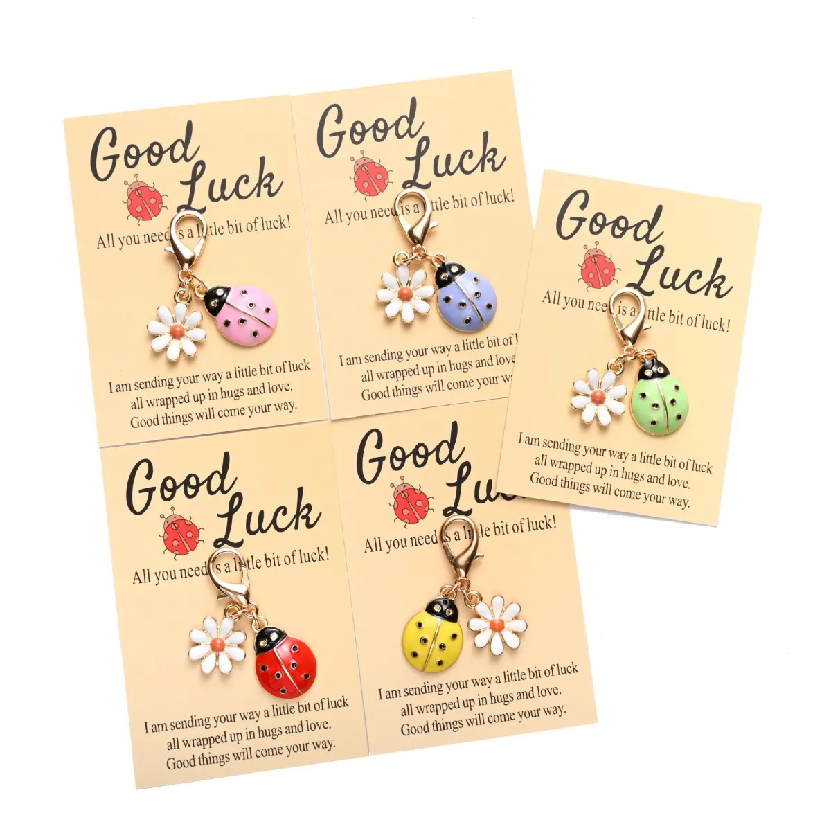 جديد سبيكة النفط يقطر الحشرات الخنفساء ديزي المفاتيح قلادة، هدية العيد حسن الحظ الإنجليزية تشجيع بطاقة المعايدة #3