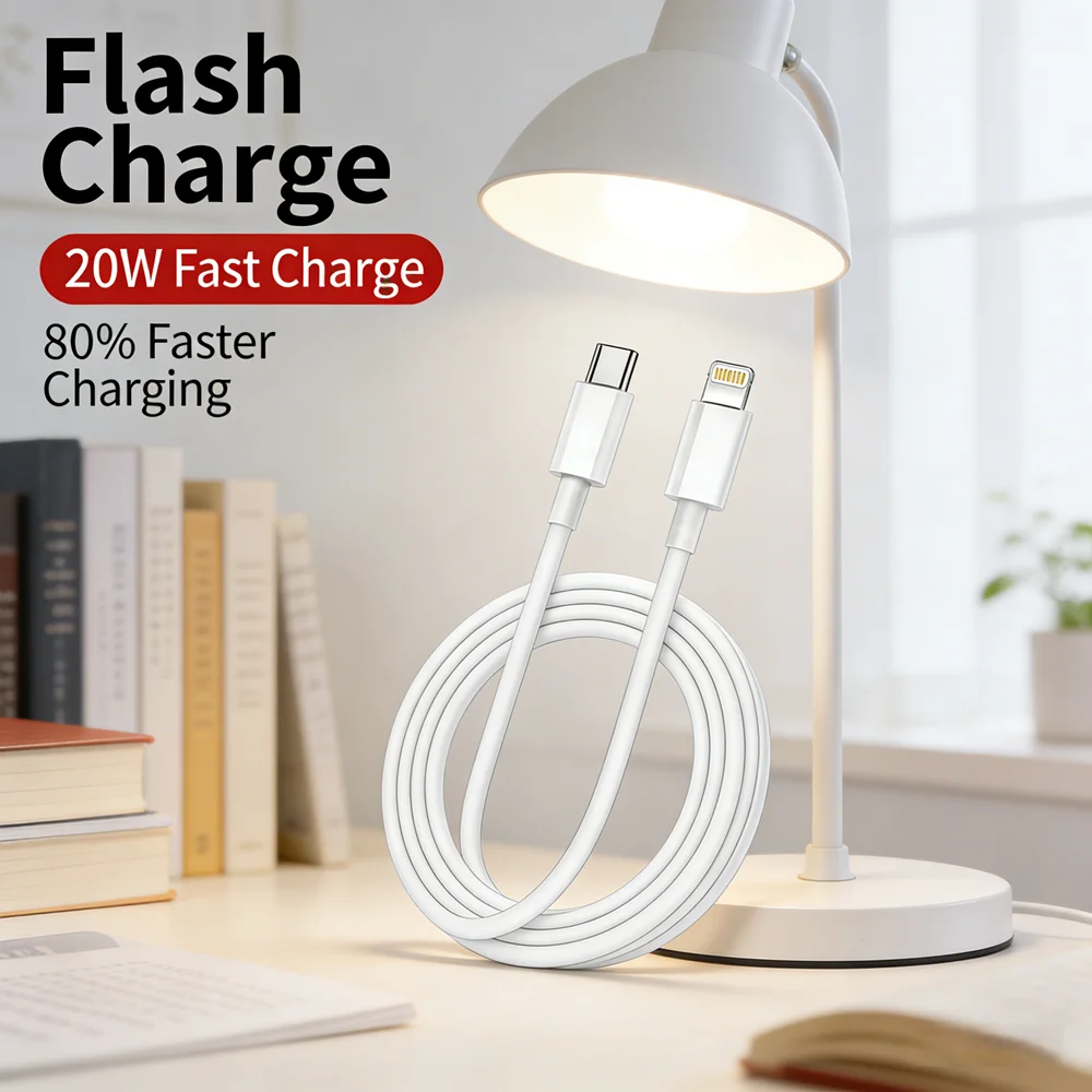 1-Pack 2M USB-C Fast Charging Cable High Speed Data Sync Cord White for Phones Tablets Laptops