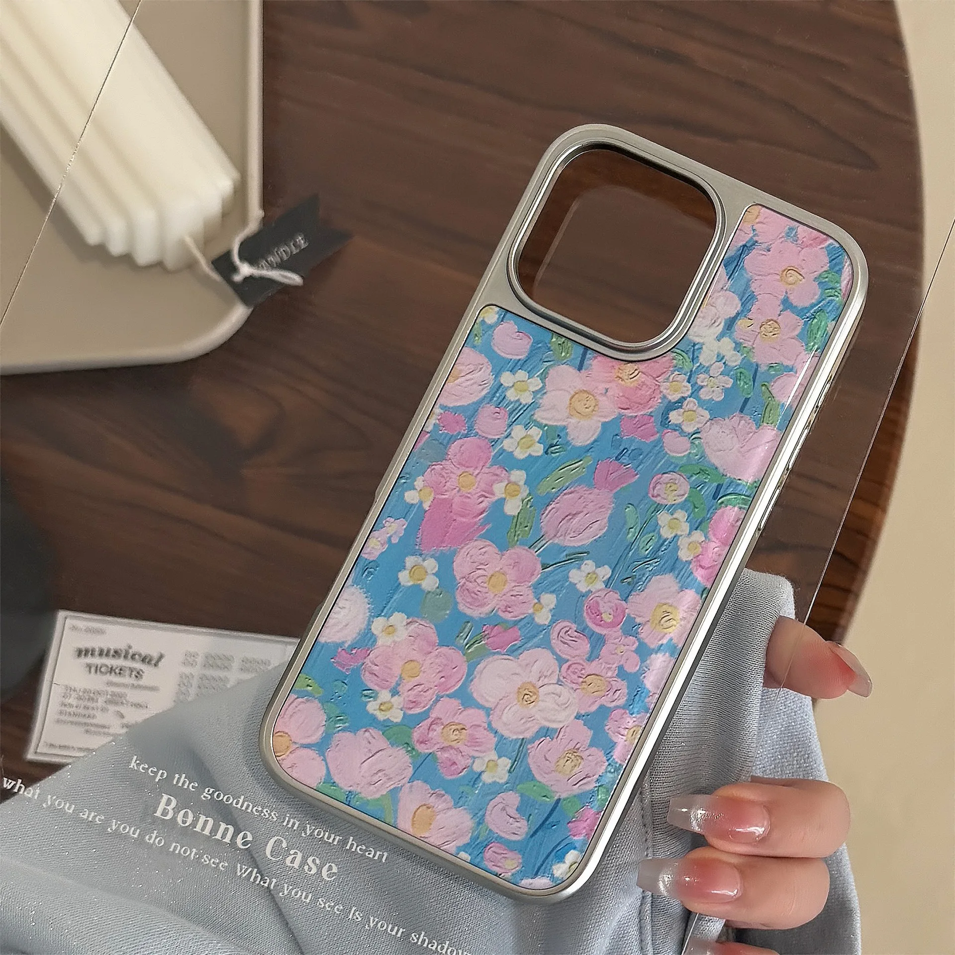 Koreanische Ölgemälde Blumen Tropfen Kleber Überzug Splitter Rand Telefon Fall für iPhone 17 Air 16 15 14 13 12 Pro max Stoßfest Abdeckung