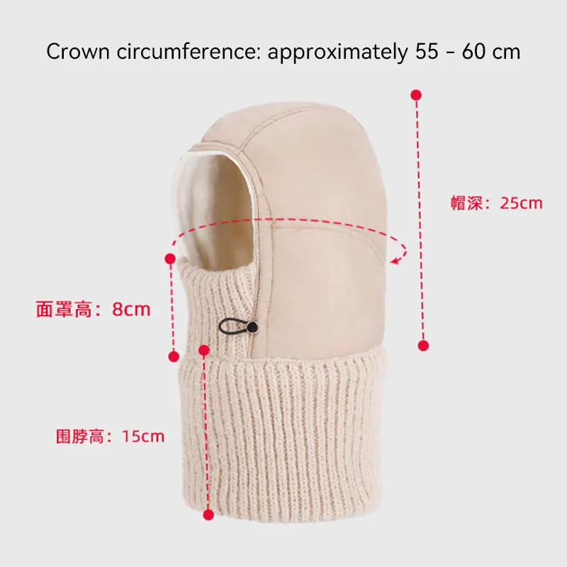 Zimowa ciepła czapka zintegrowana z szalikiem i maską na twarz, chroniąca przed zimnem, idealna do jazdy na rowerze i nart, z wyściełanymi nausznikami i opaską na głowę.