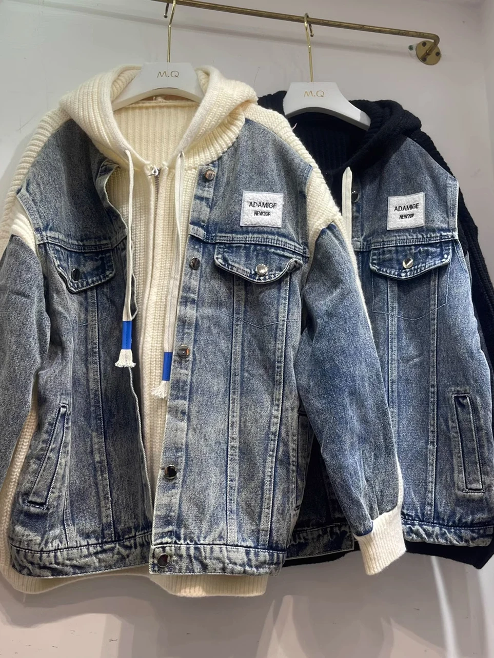 

Large Size 300 Pou Denim Patchwork Hooded Sweater Jaet Loose Lazy Sle Top for Men And Women Autumn Winter Outerwear