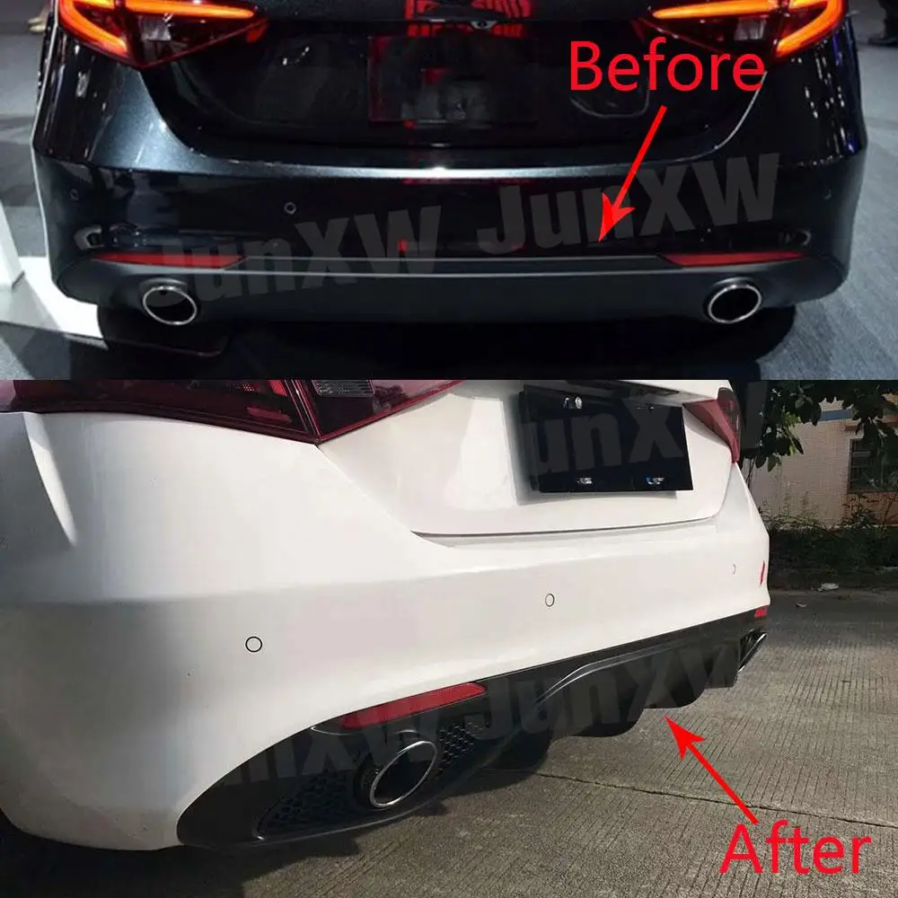 PP Material Rear Lip Diffuser Spoiler with Steel Exhaust for Alfa Romeo Giulia Standard 16-19 Sport Rear Bumper Guard Body kits