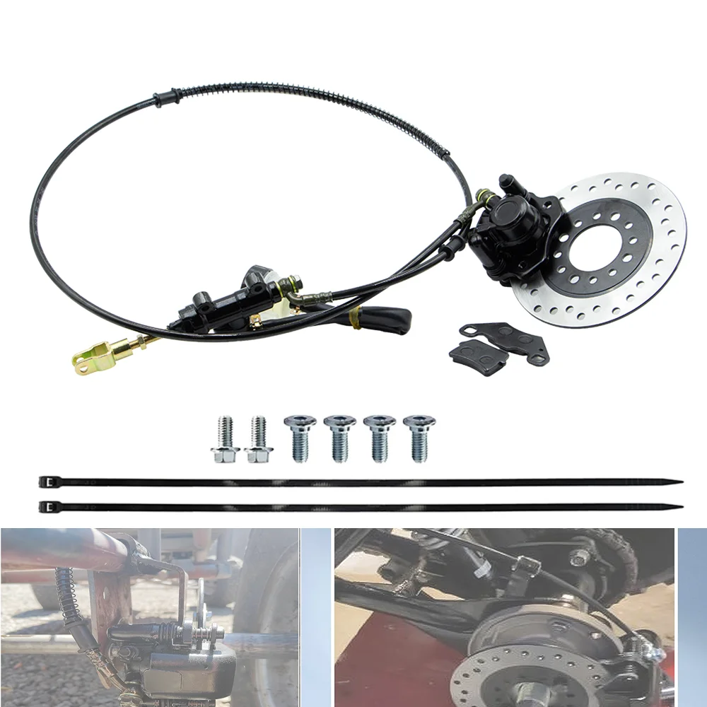 Go Kart Hydraulic Brake System Caliper Master Cylinder Disc Rotor Pads Hose Bolts Full Set for ATV Buggy Quad