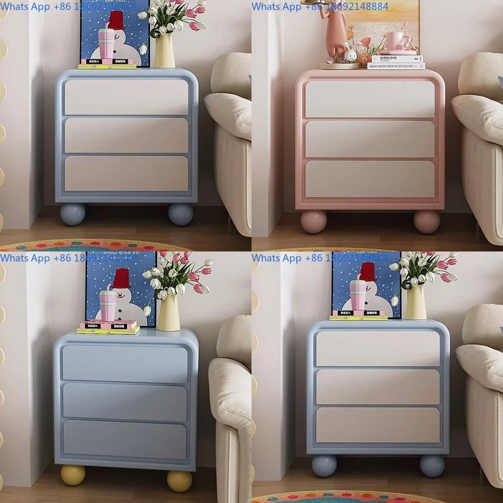 Creamy Style Wooden 3 Drawer Nightstand Small Size Bedside Cabinet Storage Chest for  Students Minimalist