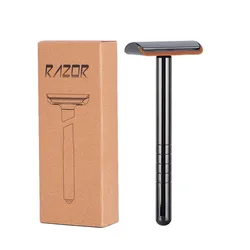Men's Old-Fashioned Manual Shaving Knife with Lubrication Strip Beard Holder Double-Sided Blade for Traditional Shaving