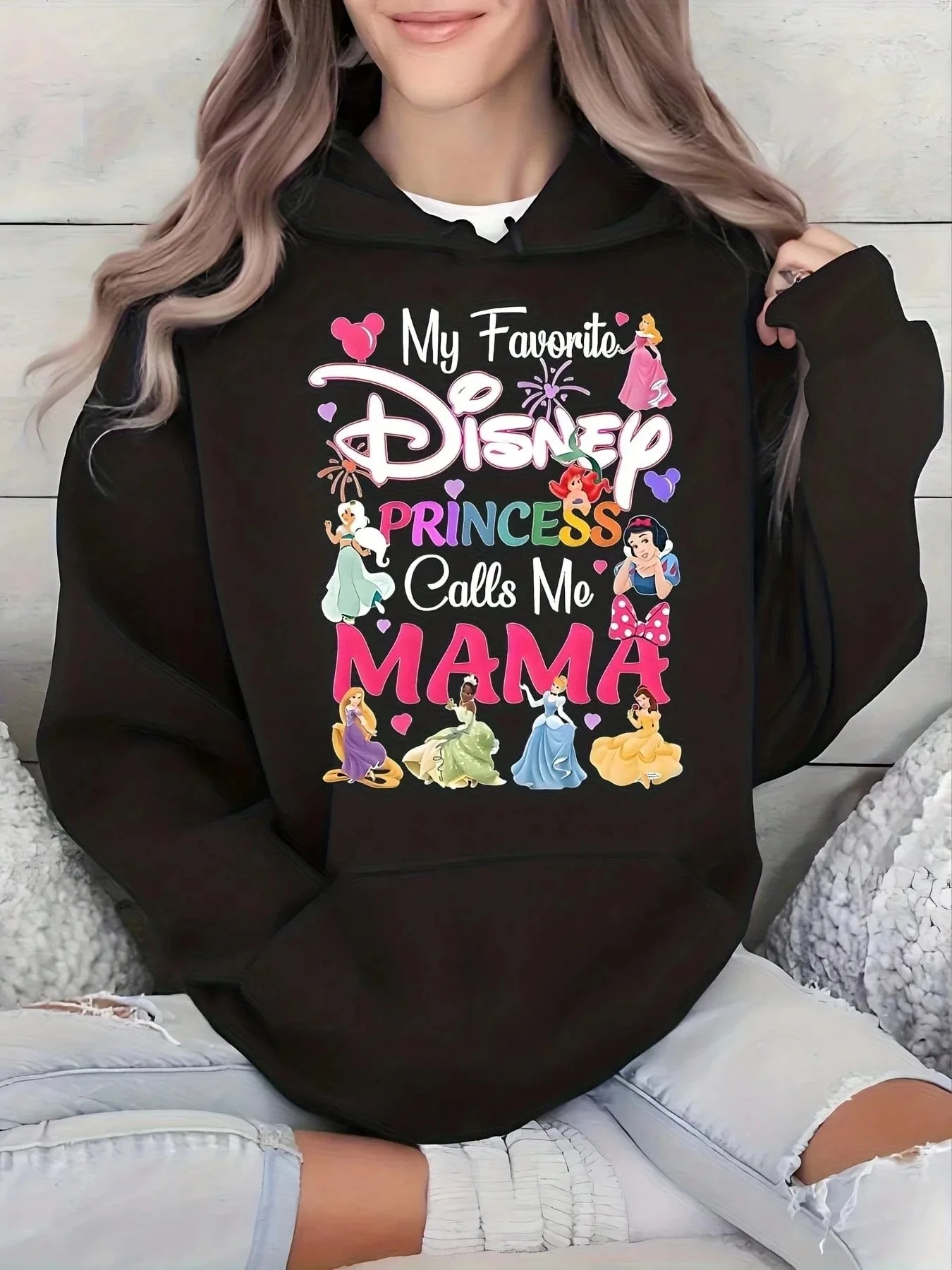 

Толстовка с принтом «Принцесса» и «Мама-принцесса» от Disney, коллекция Осень-Зима 2026 – повседневный теплый топ для мужчин и женщин