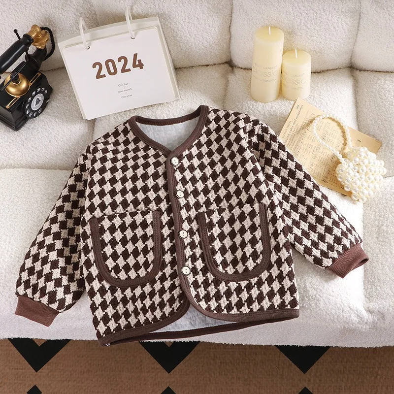 Children's Thousand Birds Extra Set of Autumn and Spring Clothing Girl Small Fragrant Wind Top Foreign Style Cardigan Clothes