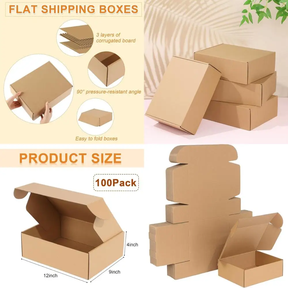 

100 картонных почтовых коробок для отправки - 12x9x4 дюйма, коричневые гофрированные почтовые конверты для упаковки товаров малого бизнеса