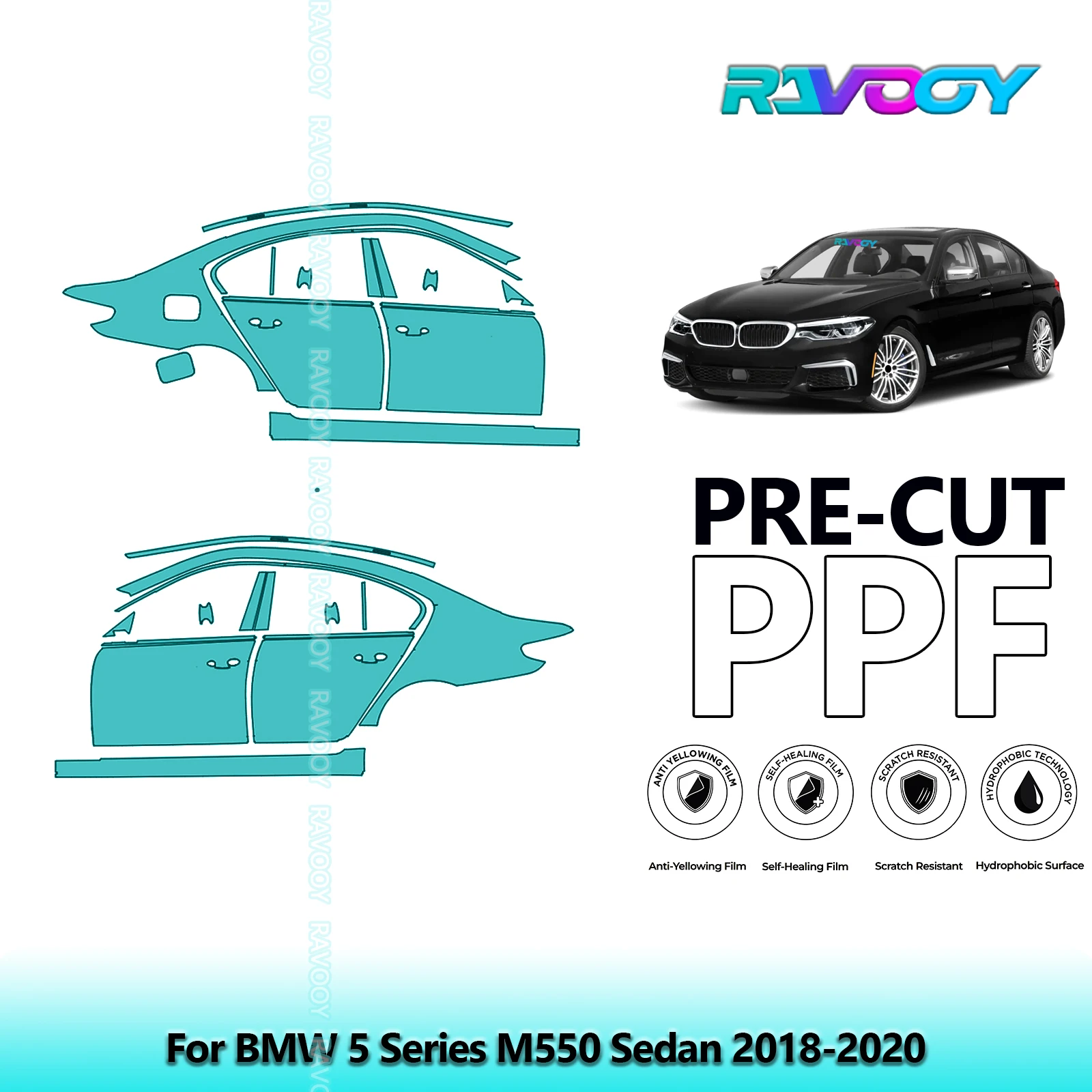 

For BMW 5 Series M550 Sedan 2018-2020 8.5mil Clear Matte Pre-Cut PPF Door & A/B Pillar Kit TPU Paint Protection Film Set