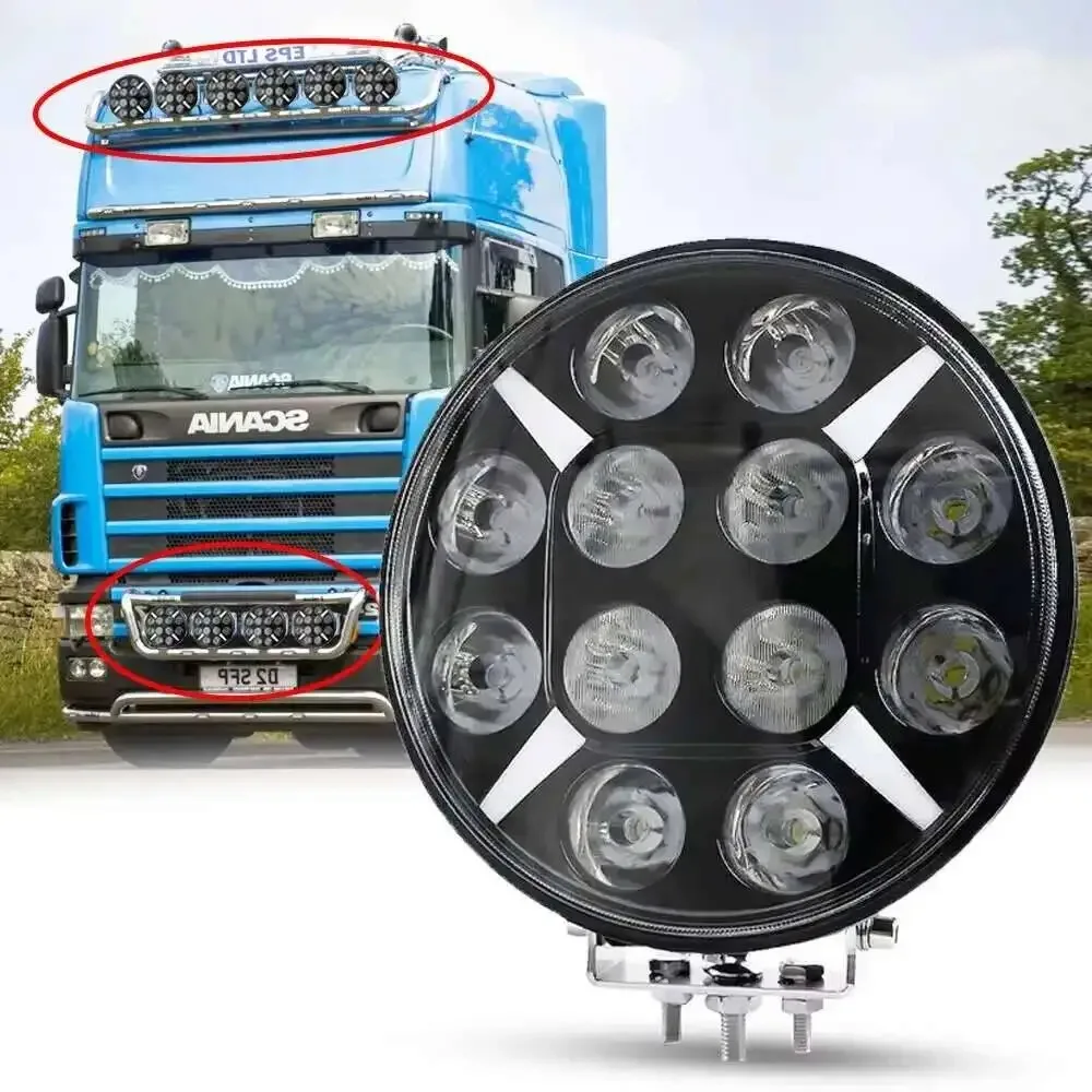 

120W 7" 9" Round Off Road LED Driving Truck Work Spotlight Headlight White Flash Turn Signal Light Yellow 12-24V SCANIA