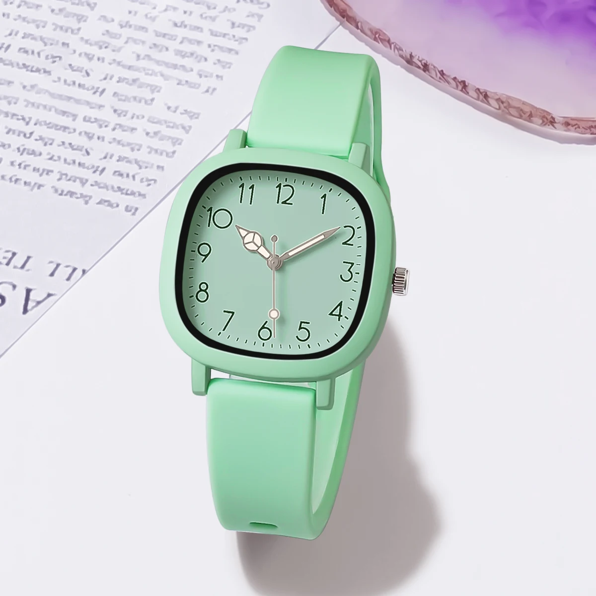 Fashion Classic Simple Square Color Matching Digital Literal Silicone Strap Female Watch