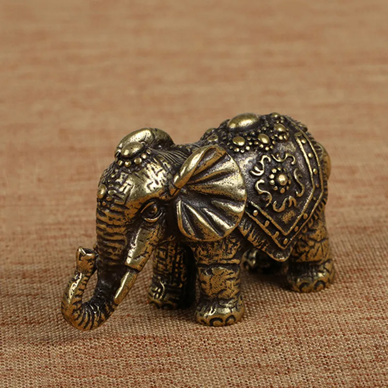 Solid Copper Lucky Elephant Small Ornaments Brass Blessing Elephants Miniature Figurine Antique Bronze Animal Statue Craft Decor