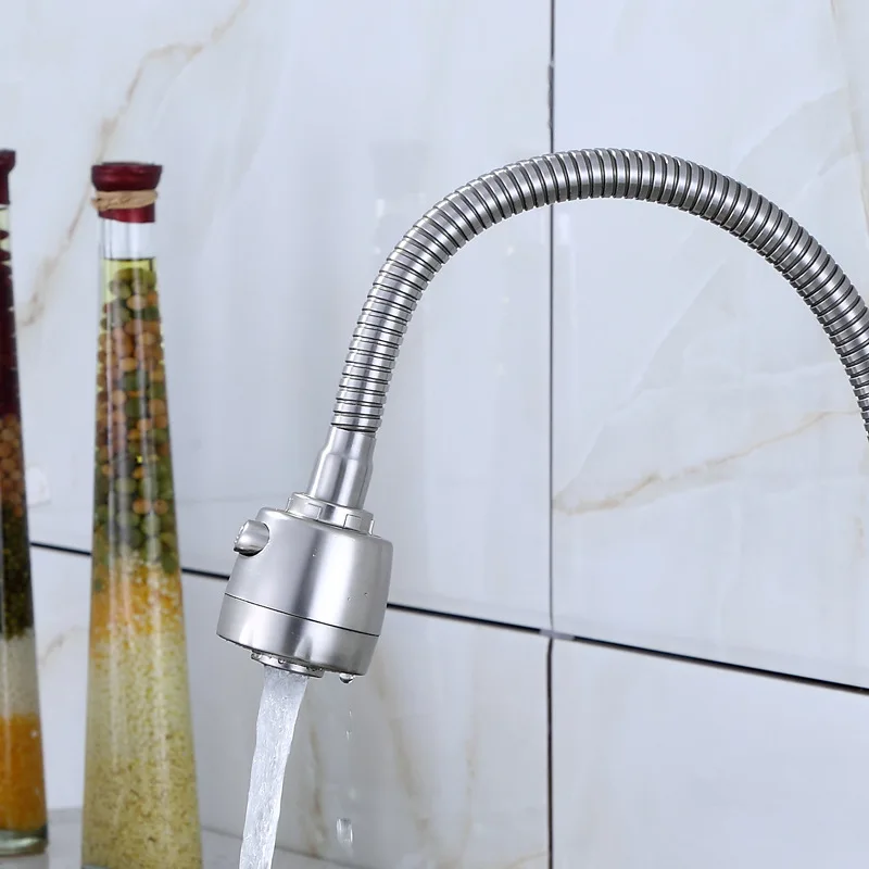 Lead Free 304 Stainless Steel Wall Mounted Faucet Brushed Kitchen Faucet Single Cold Universal Rotating Tap Torneira Crane