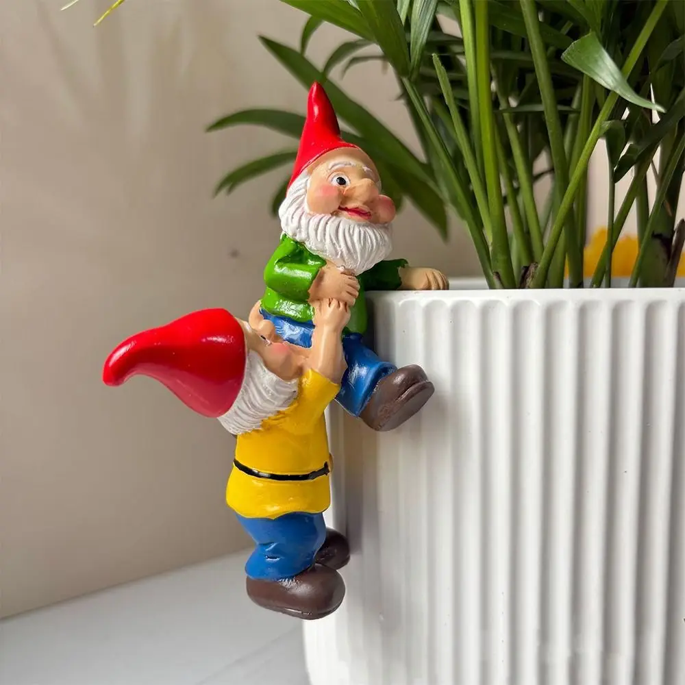 Zabawna Kreskówkowa Figurka Krasnoludków Elfów Śliczne Rękodzieło Krasnolud Wisząca Doniczka na Kwiaty Rękodzieło z Żywicy Wspinające się Figurki Krasnoludków Ogród Zewnętrzny