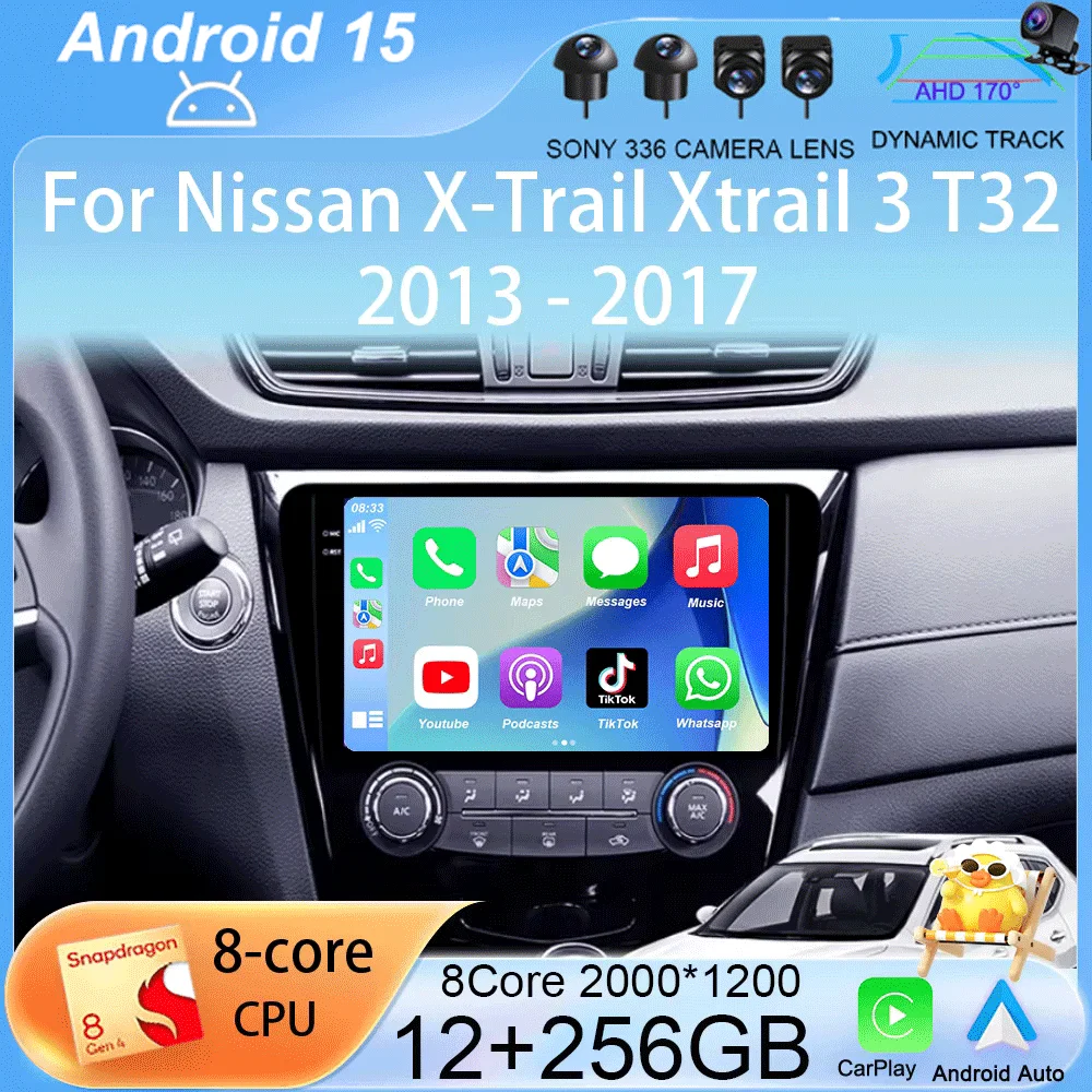 

Автомагнитола Carplay, Android 13, для Nissan X-Trail Xtrail 3 T32 2013-2017, GPS, мультимедийный видеоплеер, стерео, Wi-Fi + 4G BT DSP