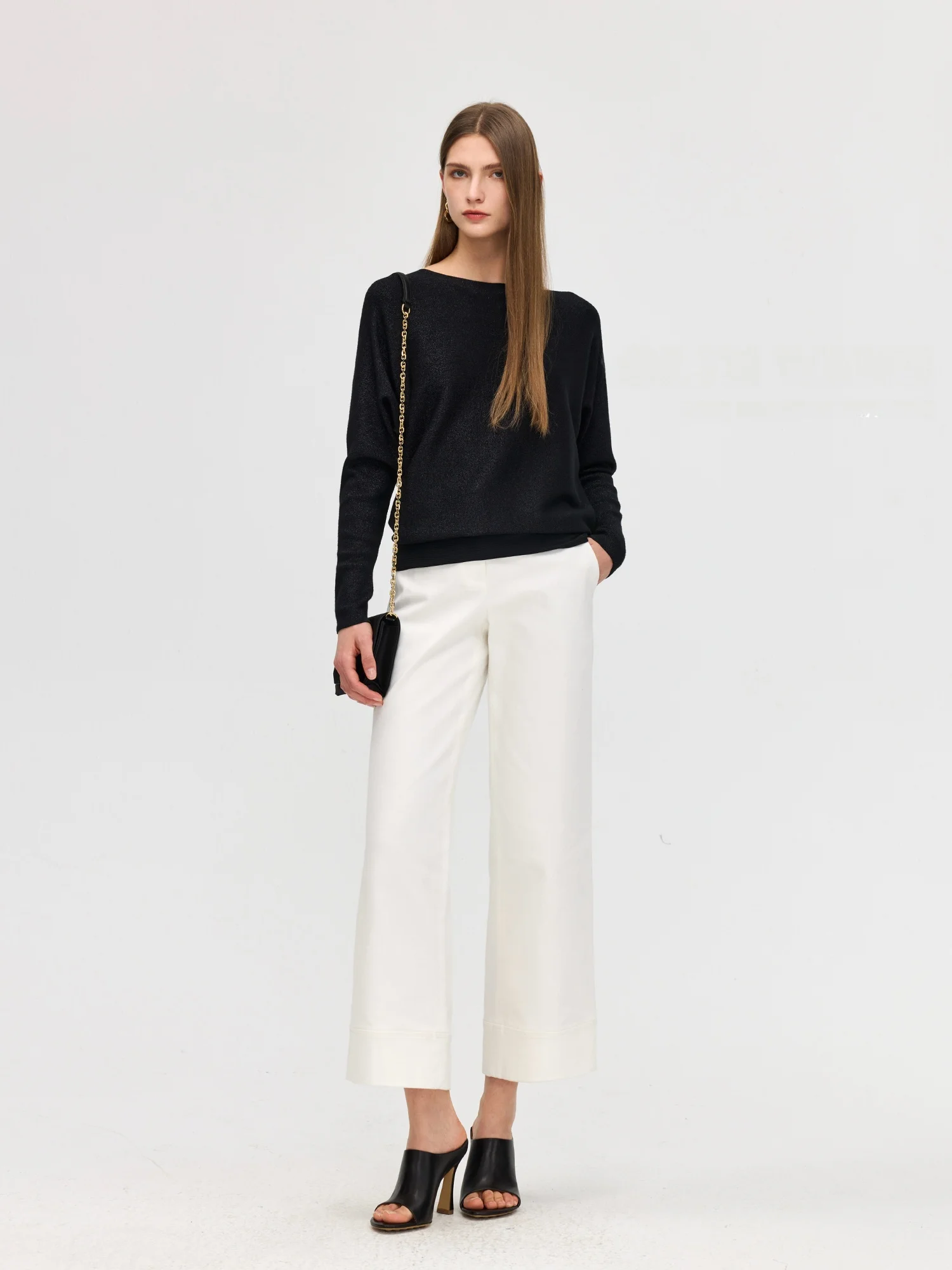 

Colin Wang Denim Wide Leg Jeans White Nine Points Commuter Slimming Jeans Ladies Cotton l Waist Slightly Stretchy