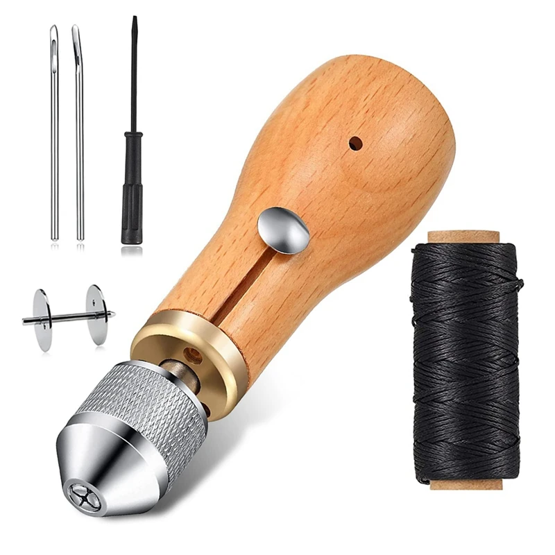 Leather Sewing Awl Kit Craft Tools Hand Sewing Machine Lock Stitcher Thread Needles Set Cow Leather Carving Tools