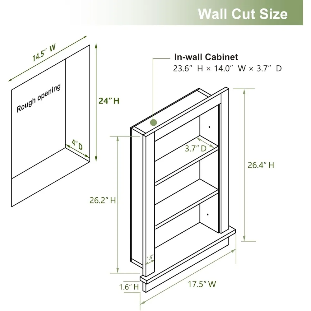 Recessed Medicine Cabinet for Bathroom Cabinet with Storage,14x24 In Wall Shower Niche Insert,3-Tier Bathroom Niche